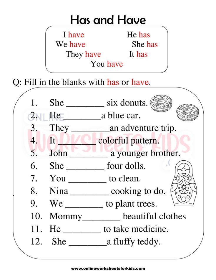 Has and Have worksheets for grade 1-4