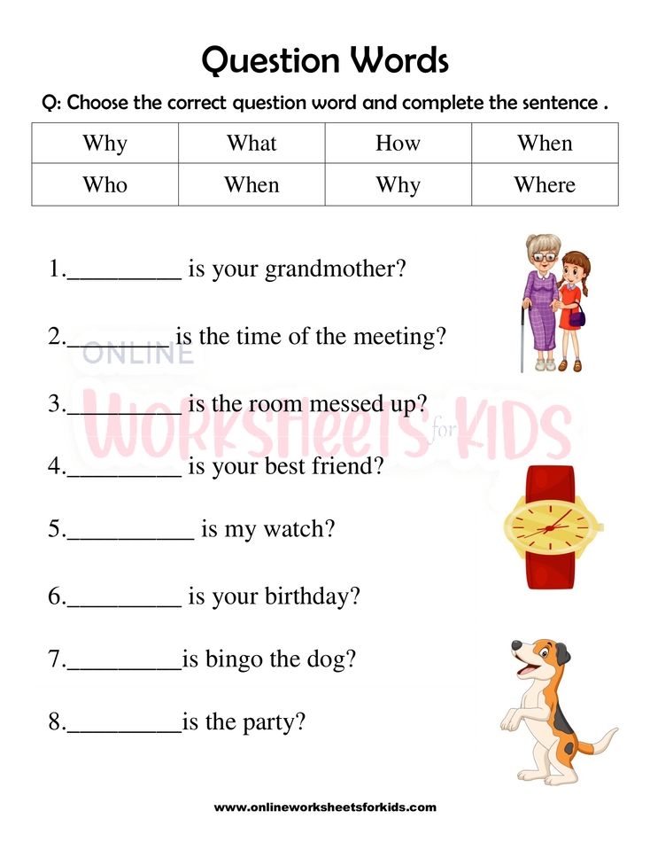 Question word Worksheet for grade 1-4