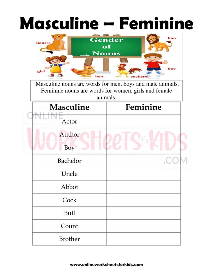 Masculine and Feminine Gender Worksheets 1