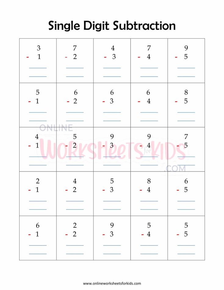 Single Digit Subtraction Worksheet 4