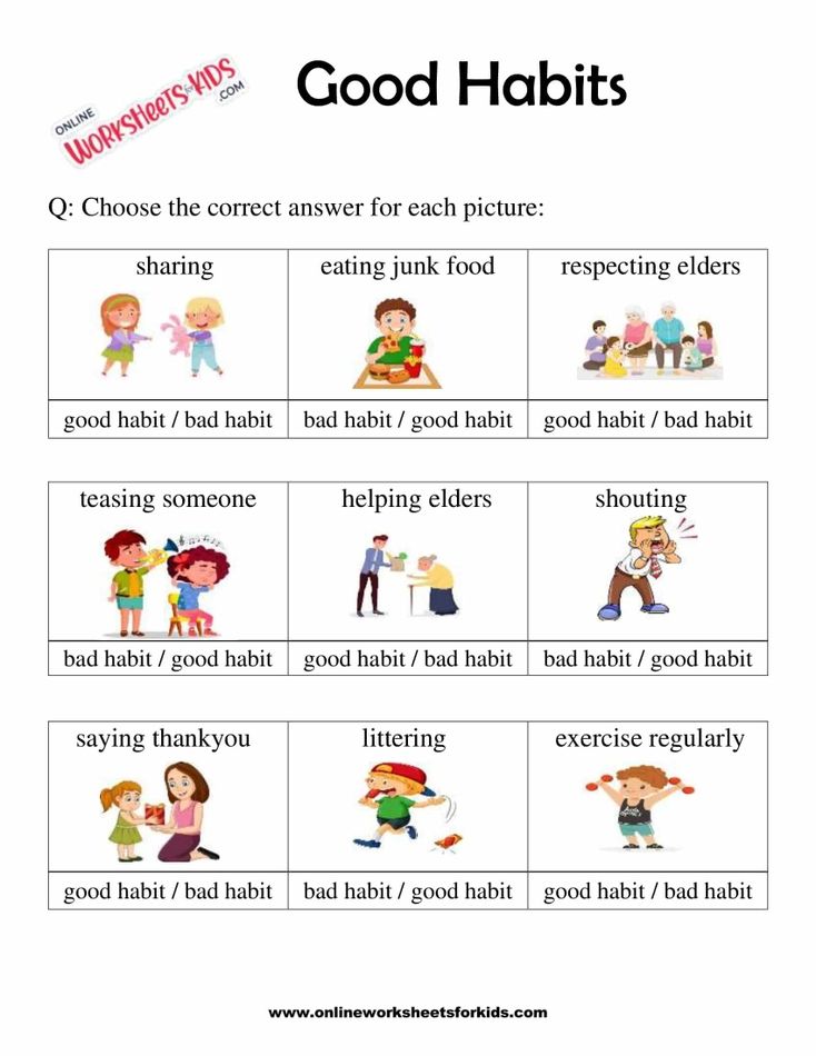 Good Habits Vs Bad Habits Worksheet For Grade 1-8