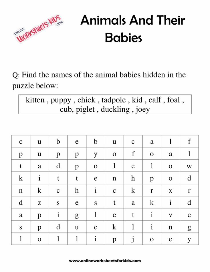 Animal And Their Babies Worksheet for Grade 1-5