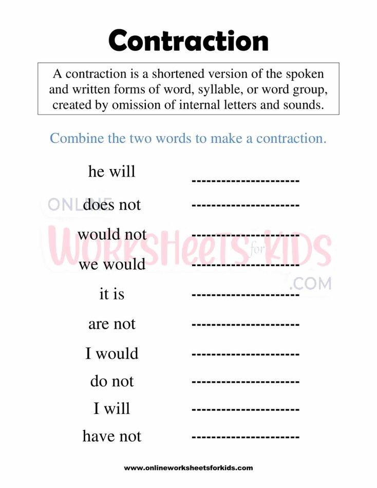 Contraction Worksheets 1st grade 4