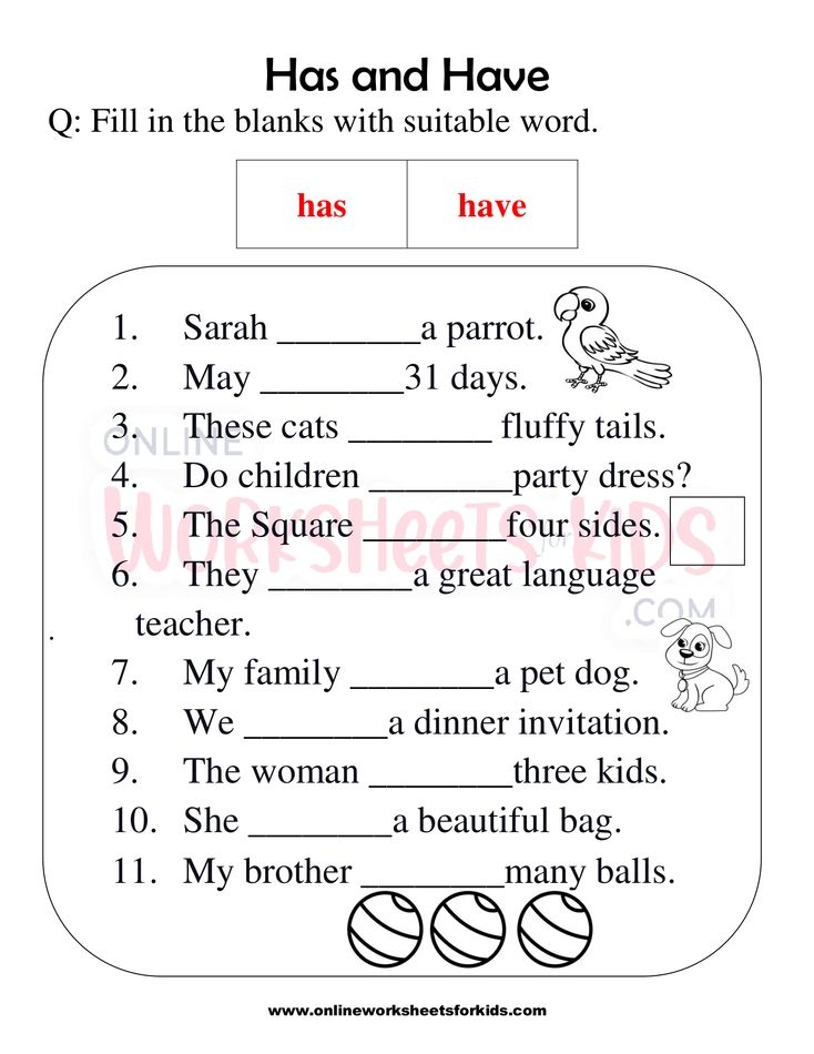 Has and Have worksheets for grade 1-7