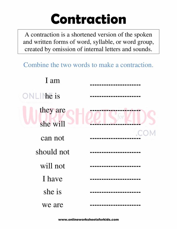 Contraction Worksheets 1st grade 3
