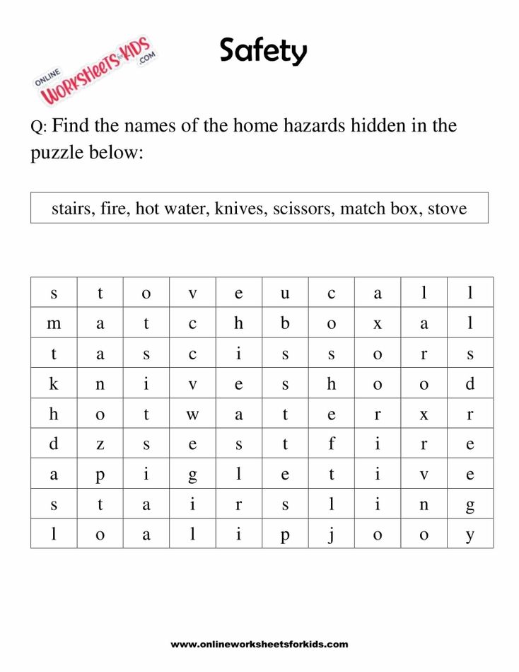 Safety Worksheets For Grade 1-8