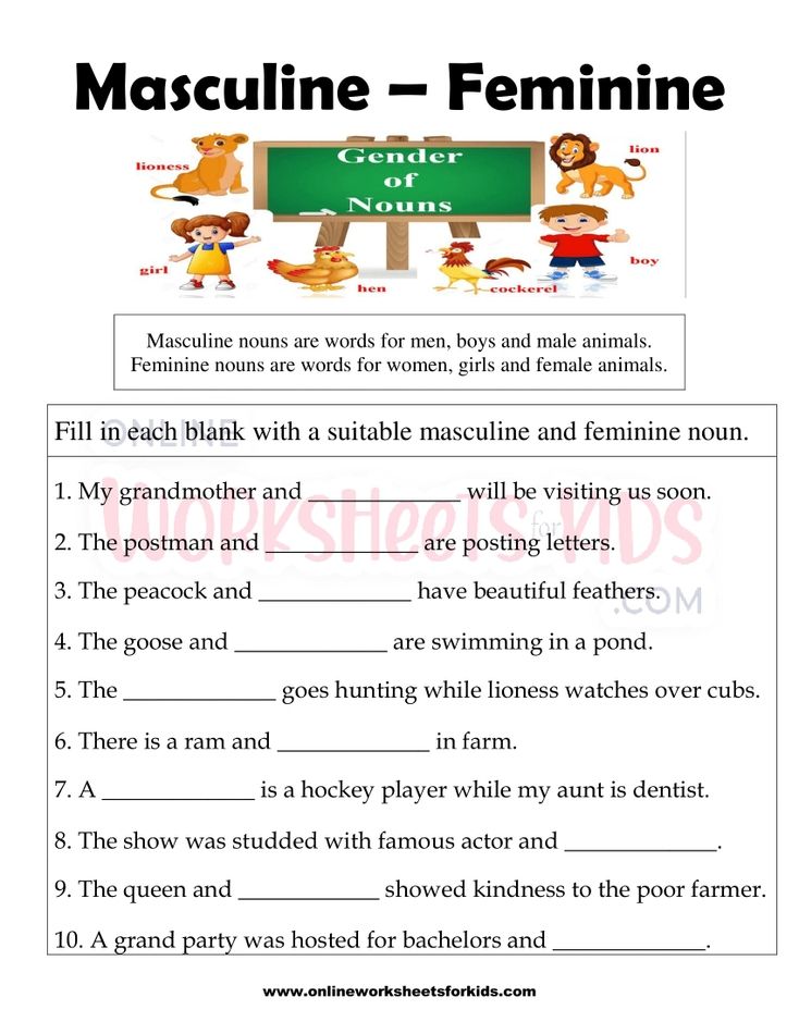 Masculine and Feminine Gender Worksheets 19
