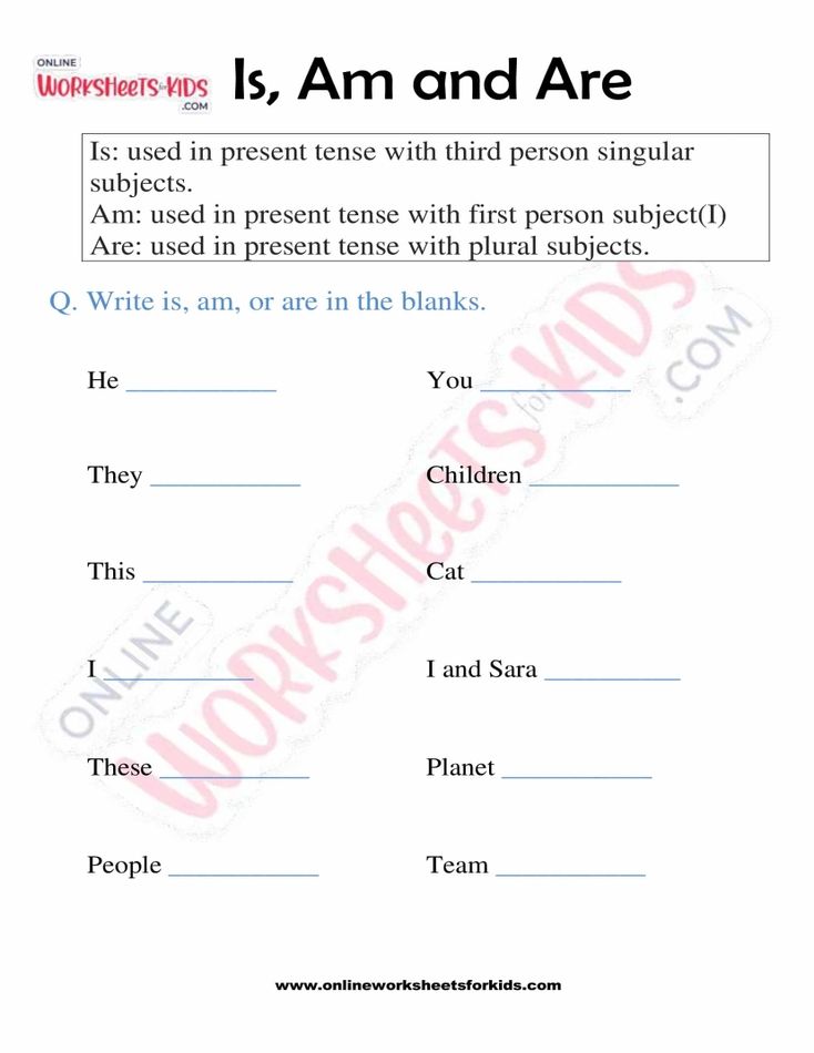 Is, Am, and Are Worksheet 01