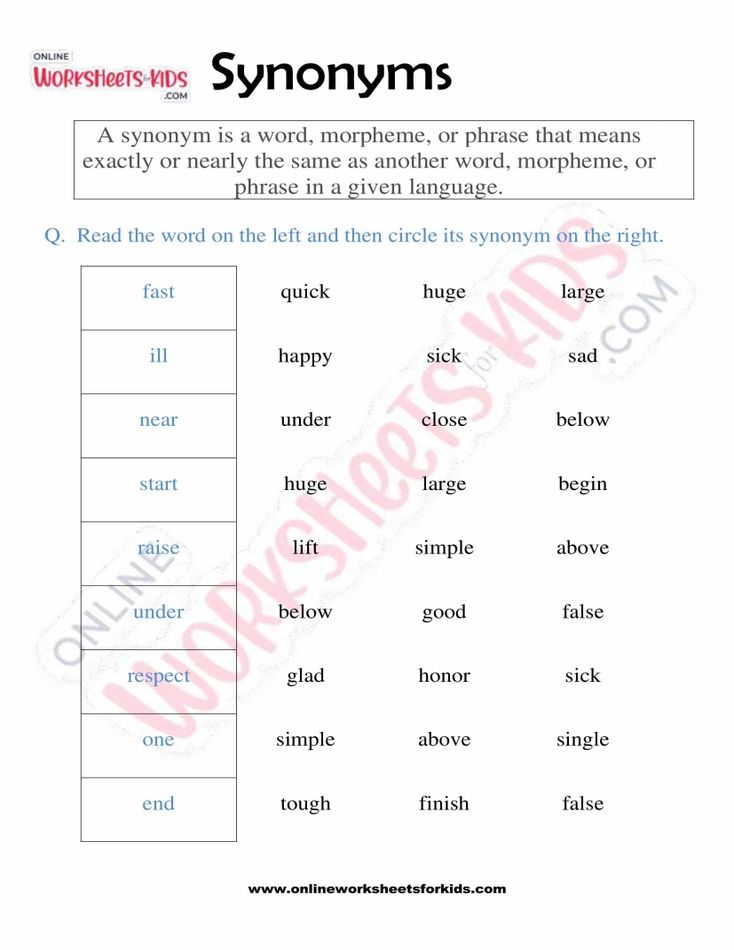 Synonyms Activity Worksheet for Kids 01
