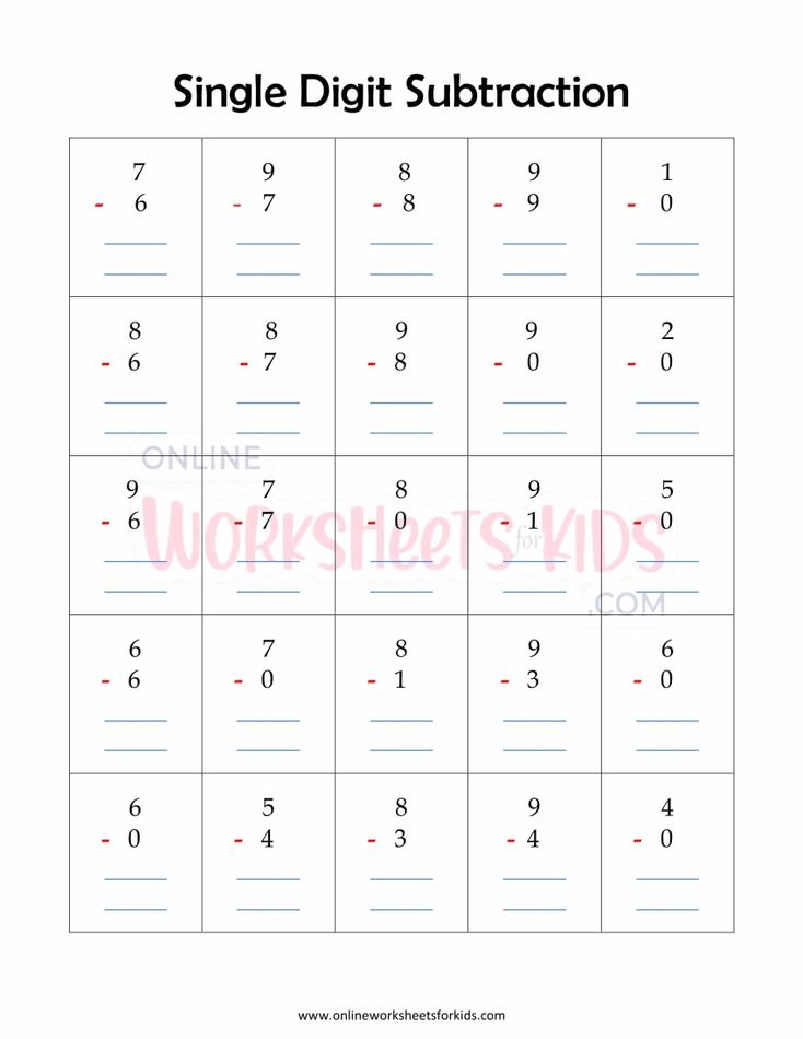 Single Digit Subtraction Worksheet 5