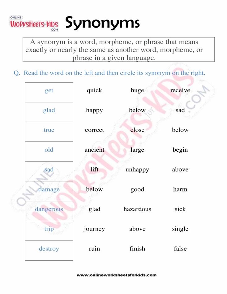 Synonyms Activity Worksheet for Kids 02
