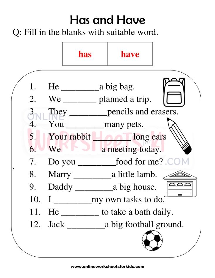 Has and Have worksheets for grade 1-8