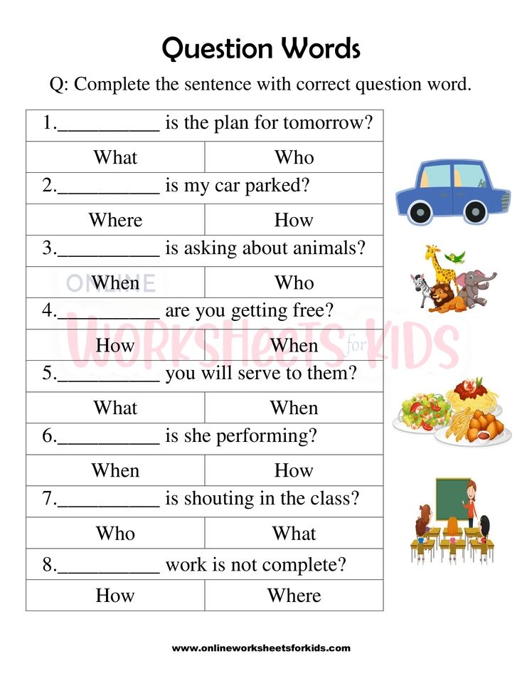 Question word Worksheet for grade 1-8