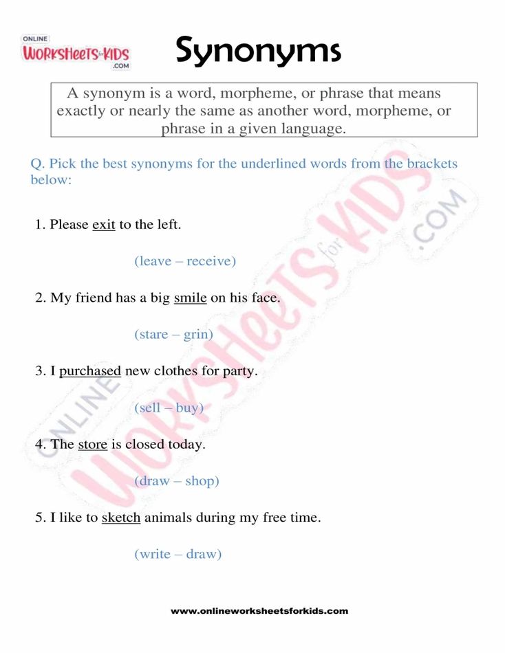 Synonyms Activity Worksheet for Kids 05