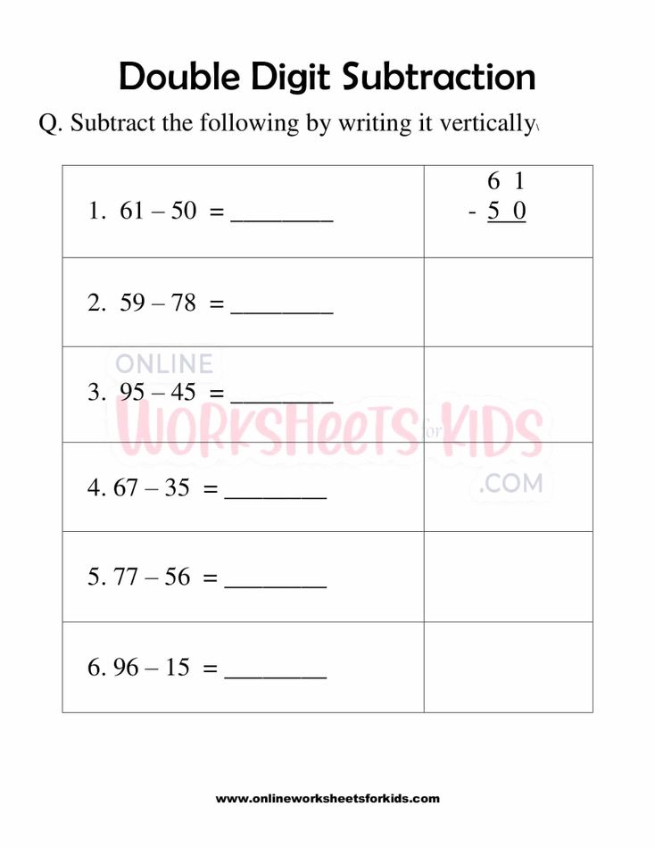 Subtraction Worksheets Two Digit Minus Two Digit Subtraction