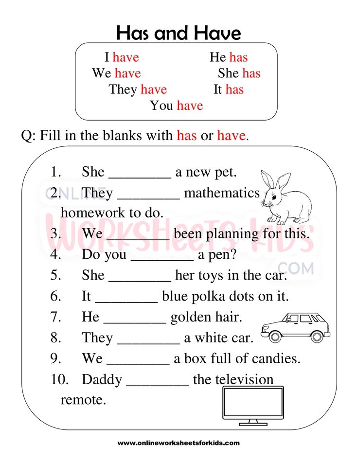 Has and Have worksheets for grade 1-2