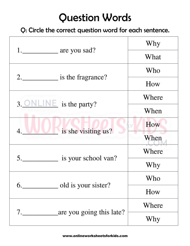 Question word Worksheet for grade 1-3