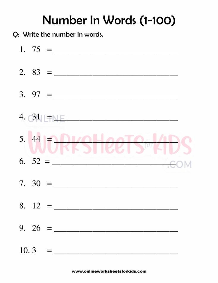 Number Words Worksheet 1-100 For Grade 1-8