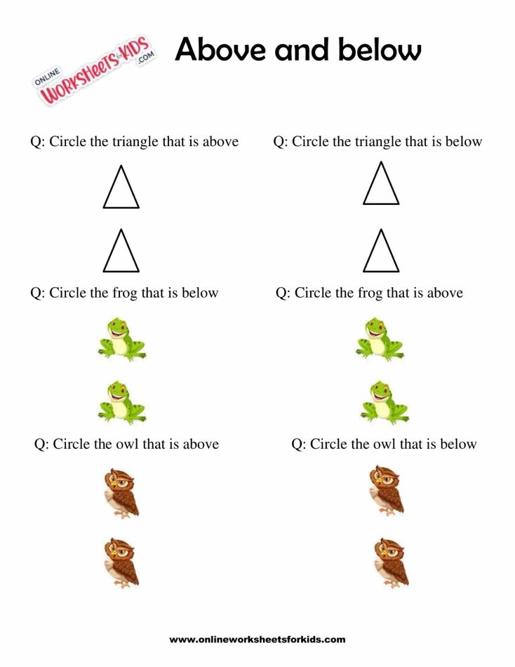 Above and Below Worksheets 4