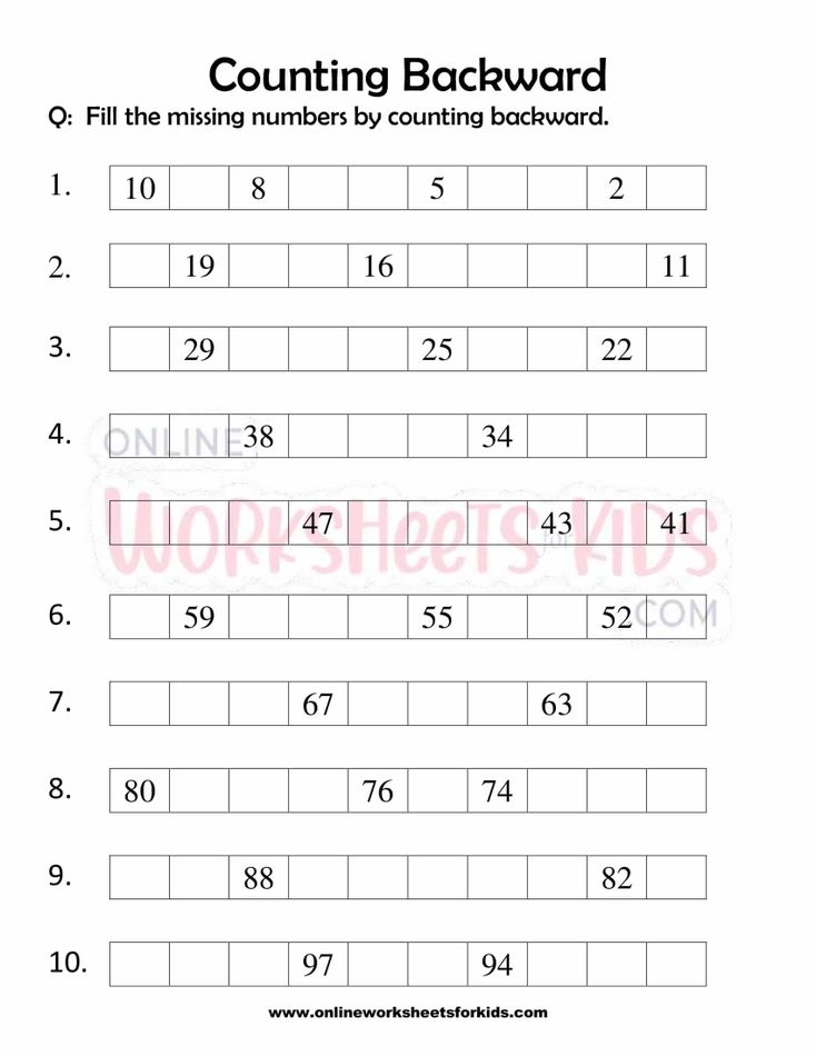 Counting Backwards Worksheets For Grade 1-6