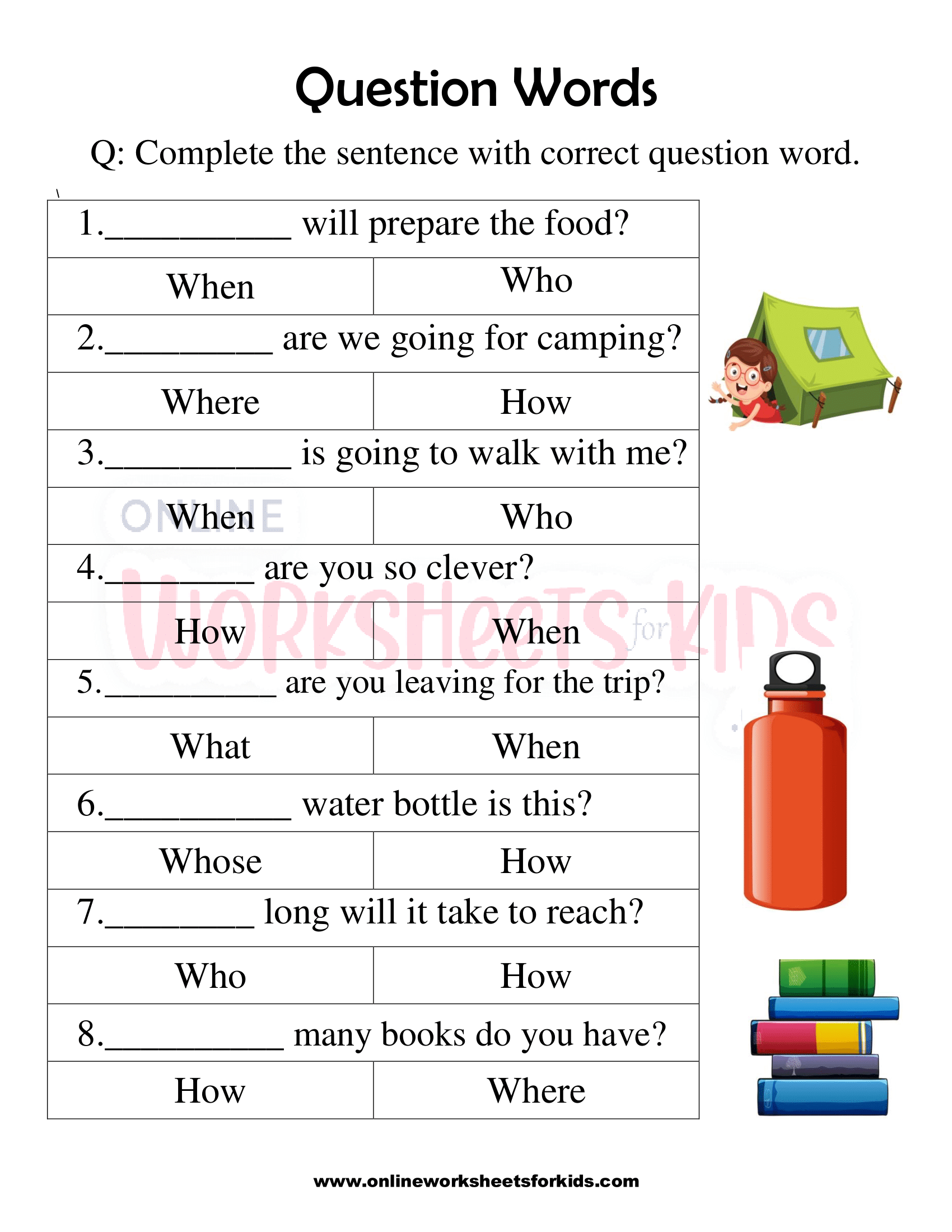 Free printable question worksheets for grade 1