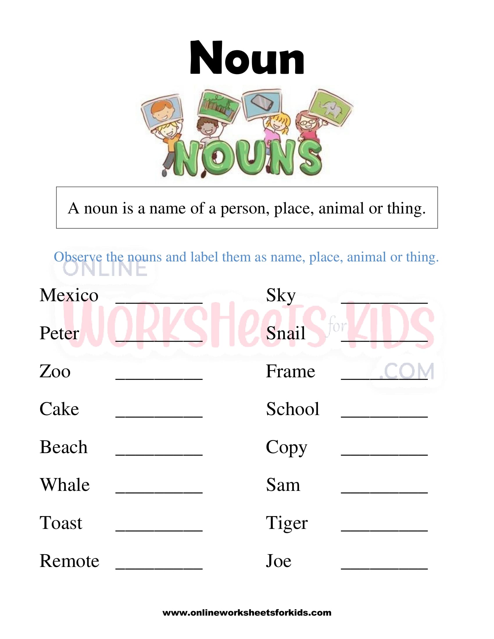 Free Printable Noun Worksheets for Grade 1