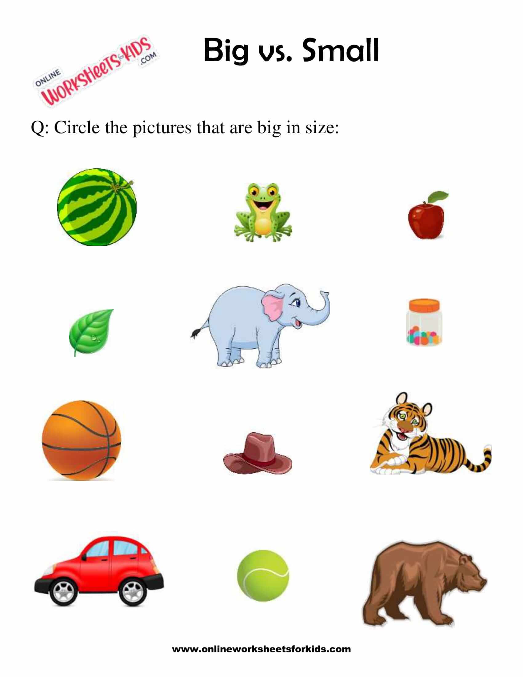 Big and Small Worksheet: Objects