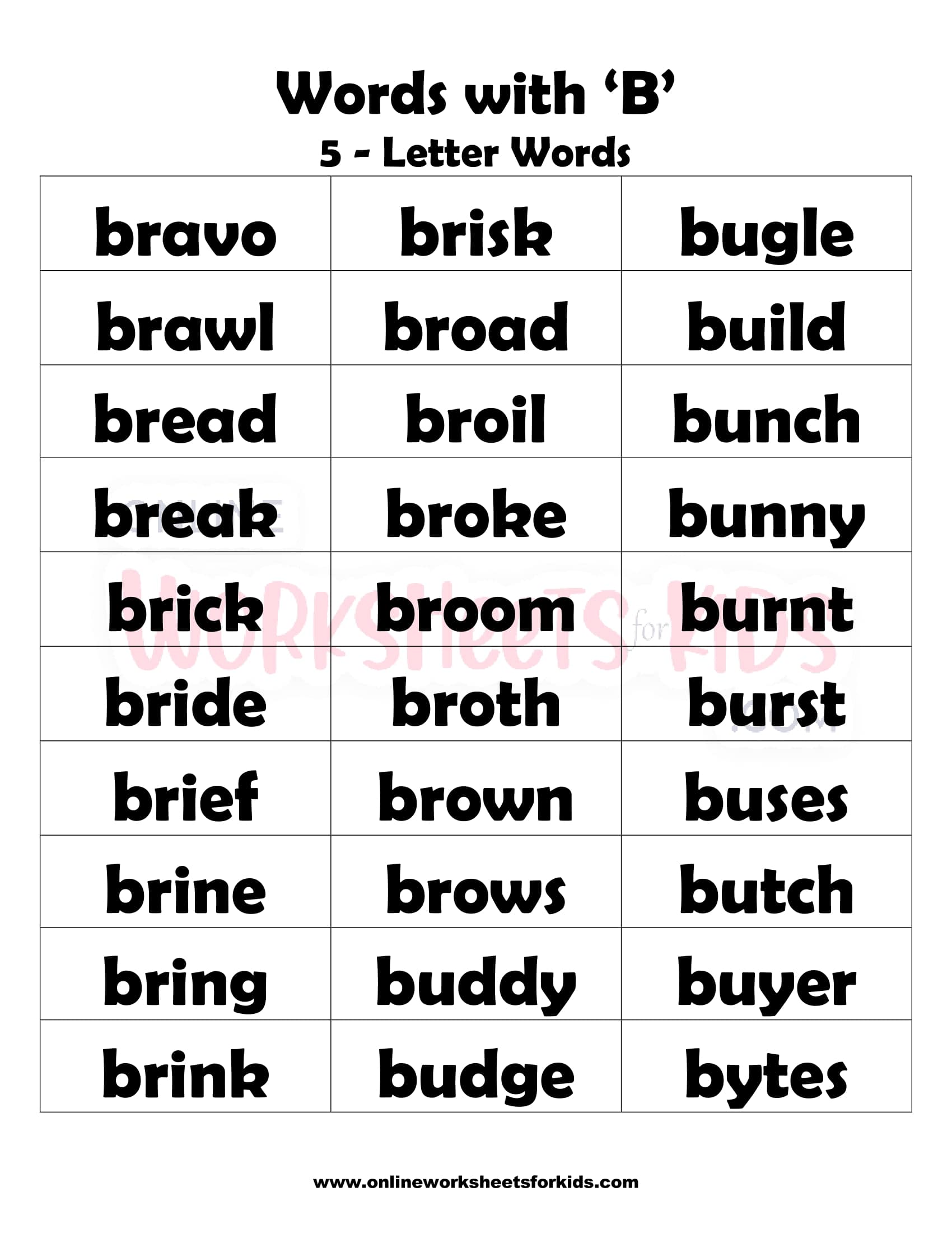 Words that Start with B
