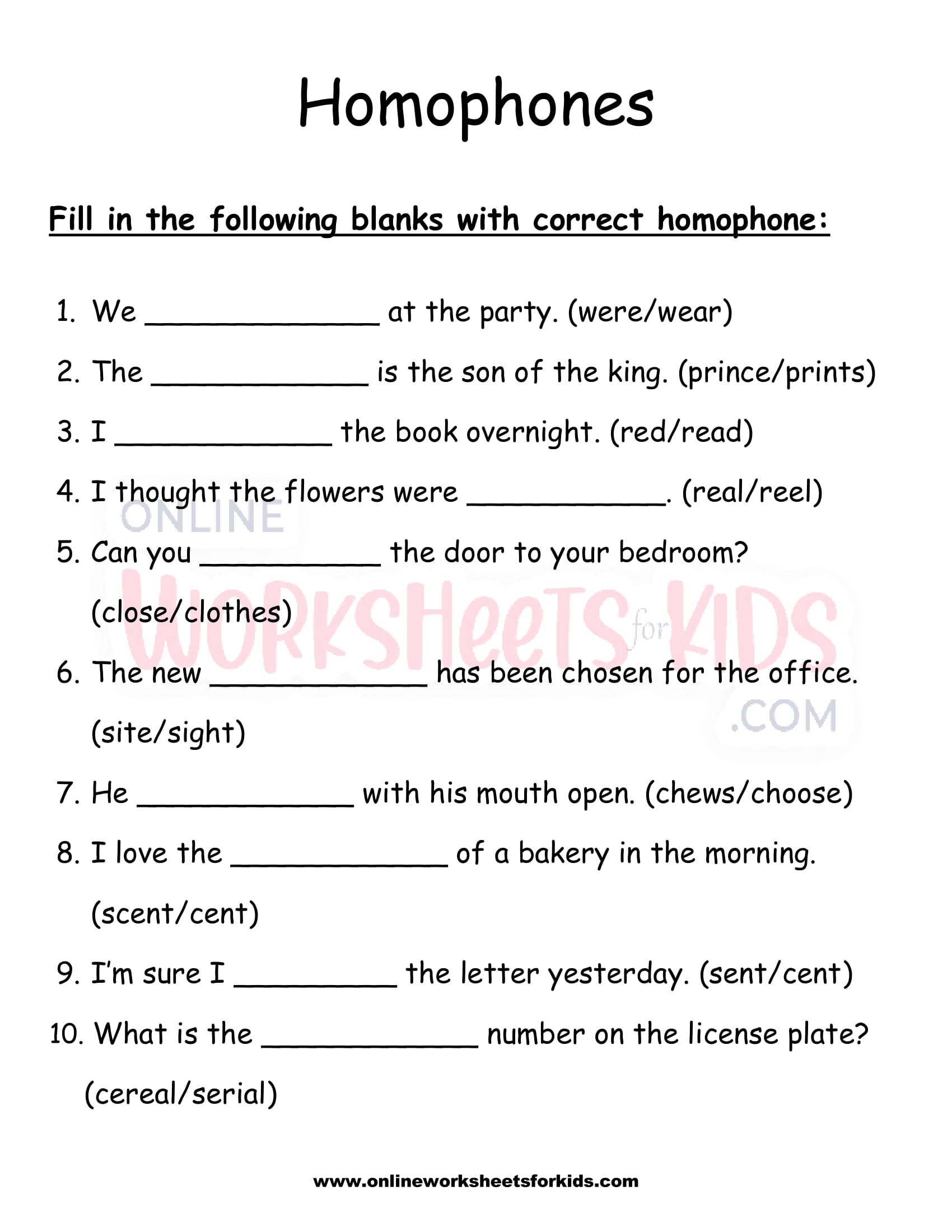 free homophones worksheet and printable for kids