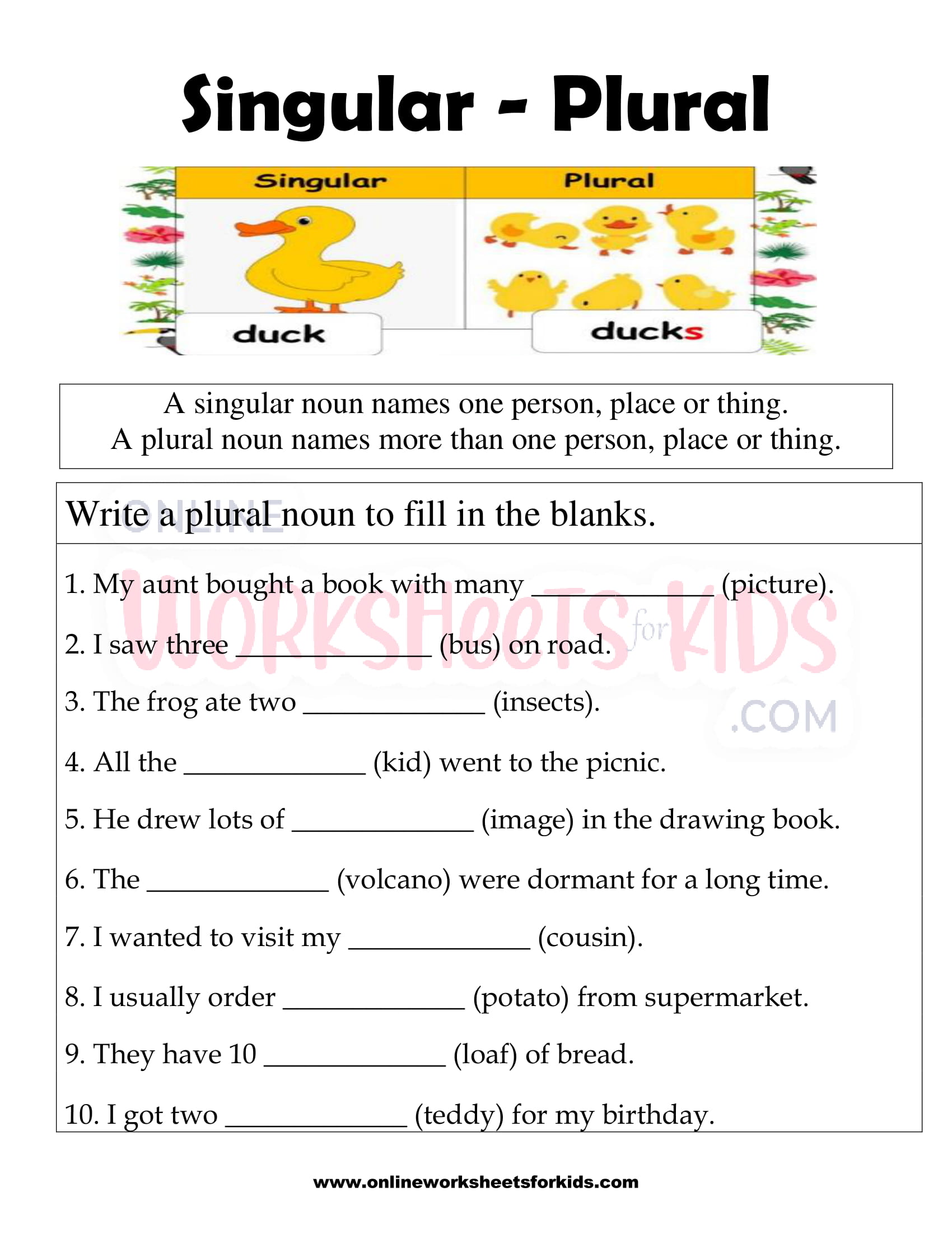 Plural And Singular Worksheets Grade 2