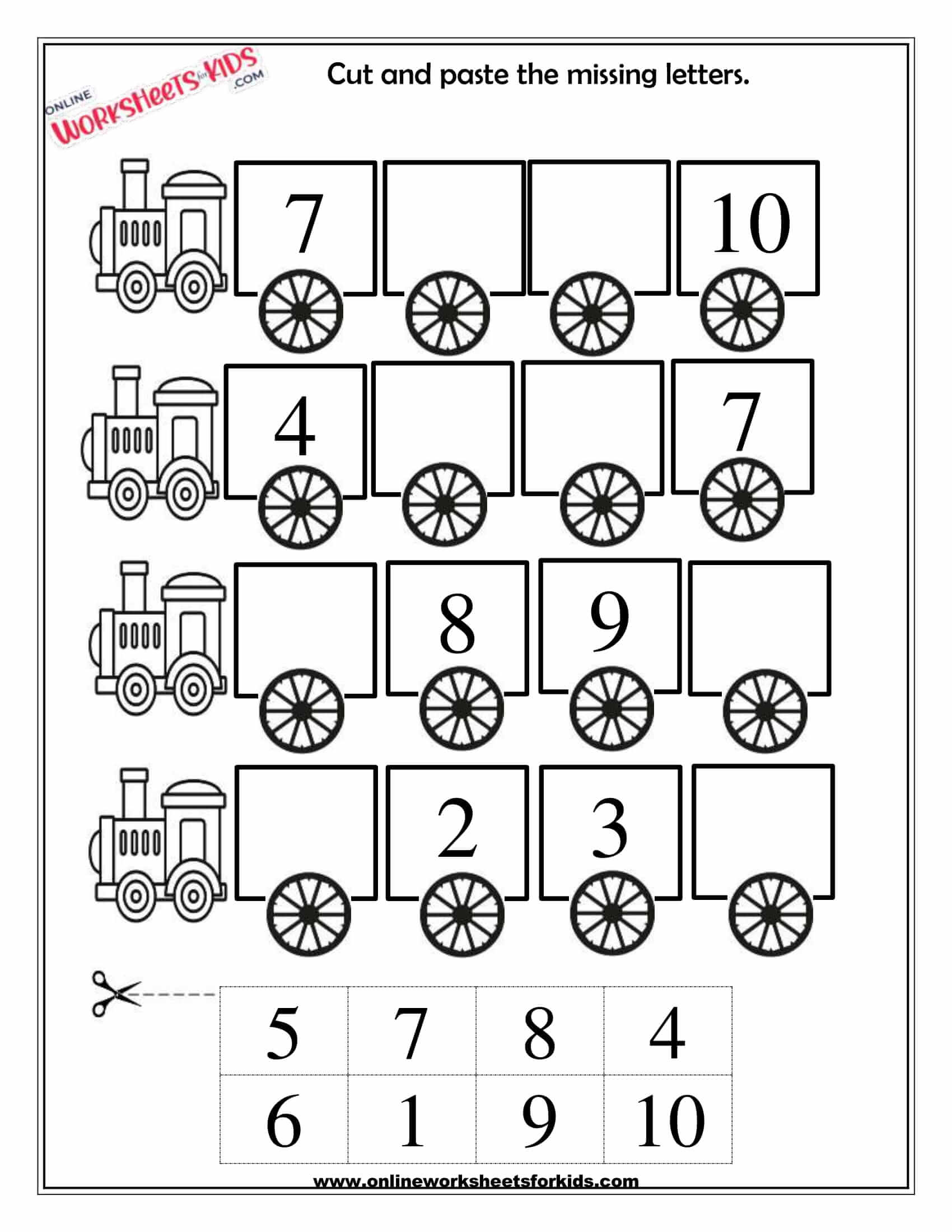 ordering numbers 1 till 10 cut and paste 5