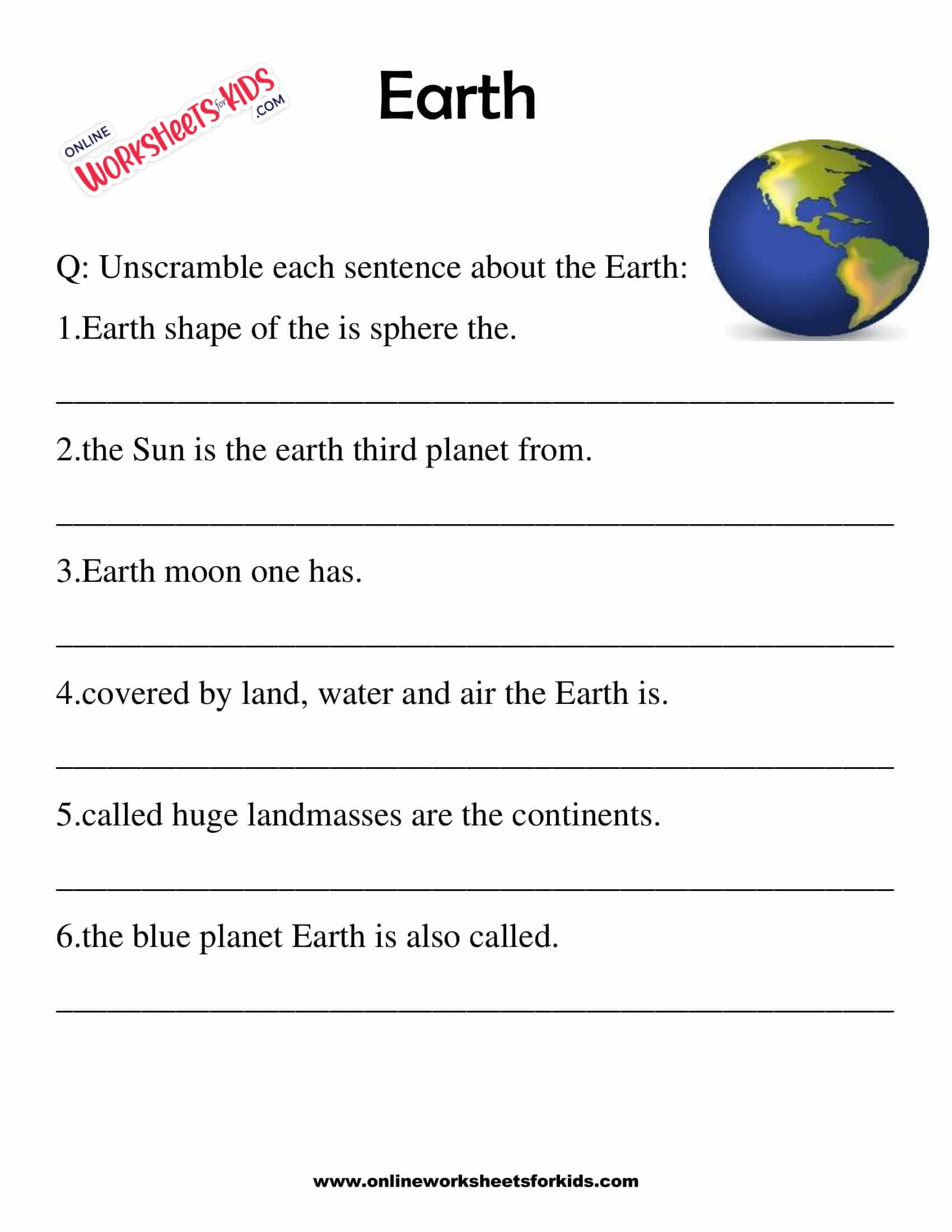 Free Printable Earth Worksheet for Grade 20 With Regard To Planet Earth Freshwater Worksheet Answers