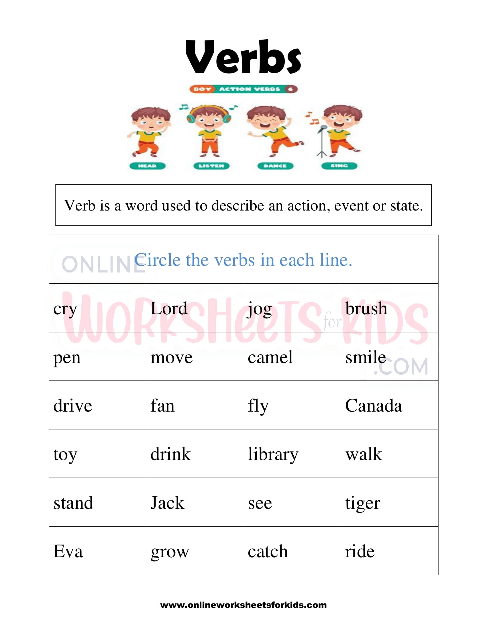 Worksheets On Nouns And Verbs For Grade 1