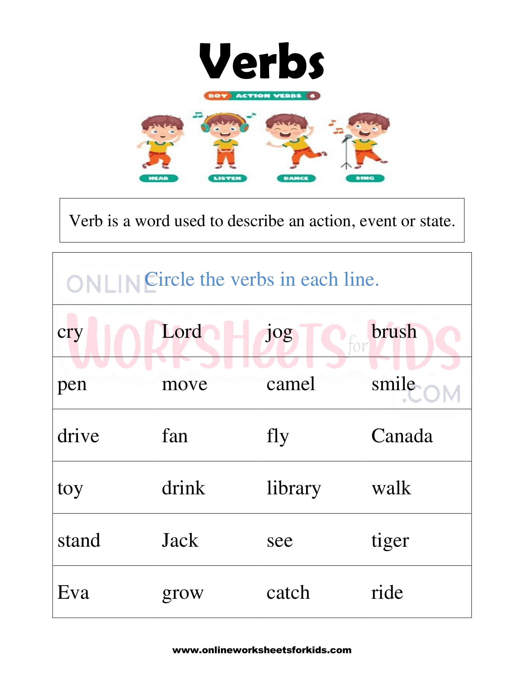 Verbs Puzzle Worksheets For 1st Grade