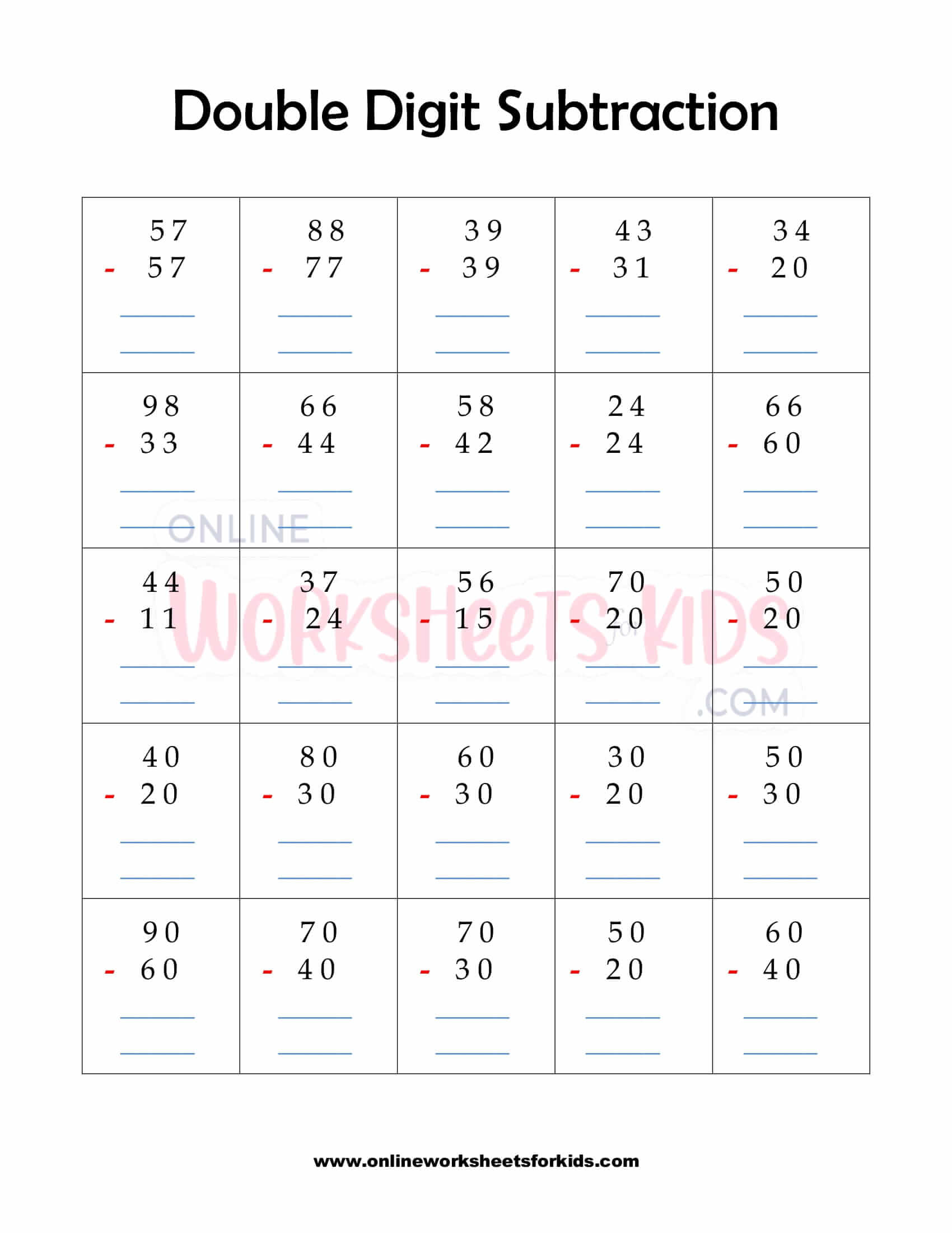 Double digit subtraction no regrouping 5
