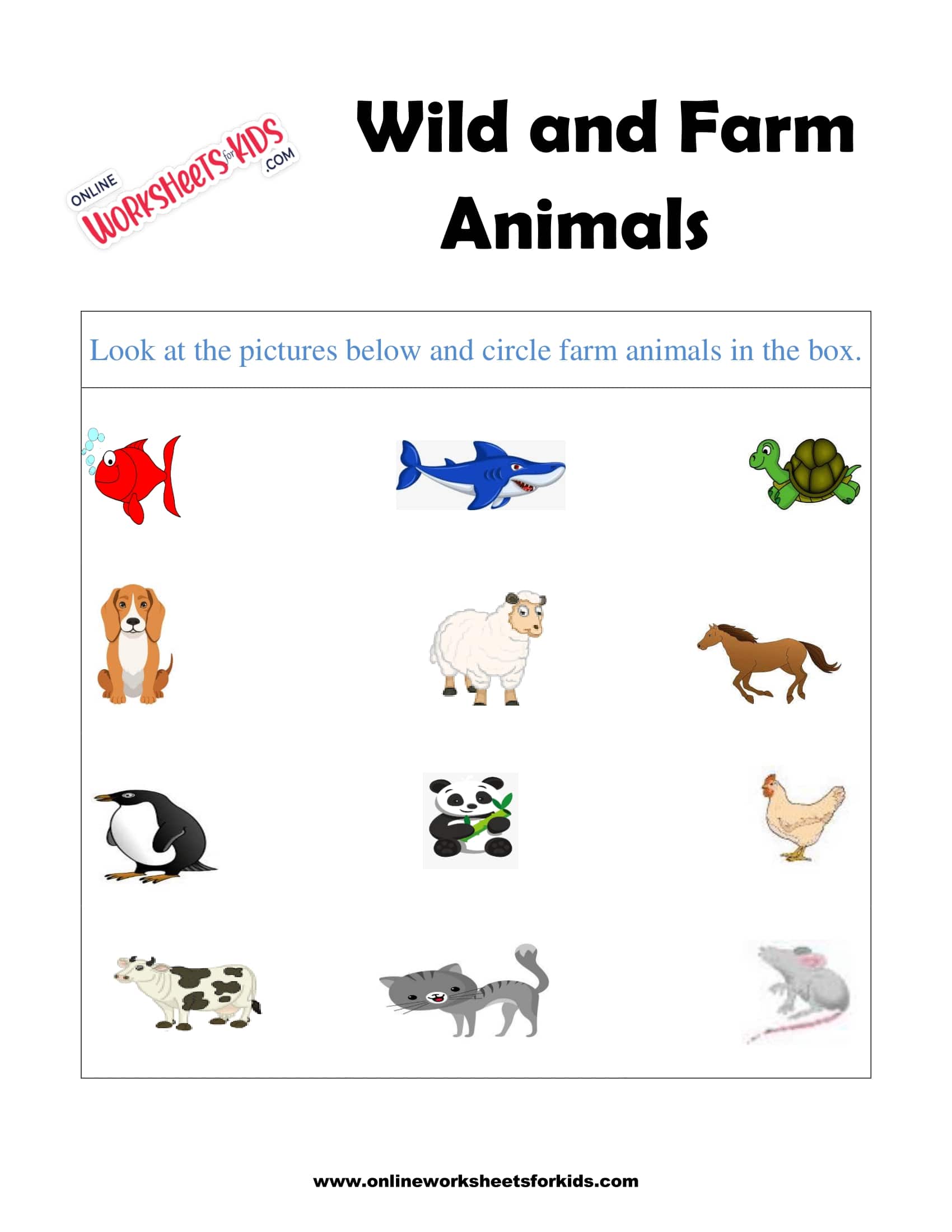 Free Wild And Farm Animals Worksheets for Kids