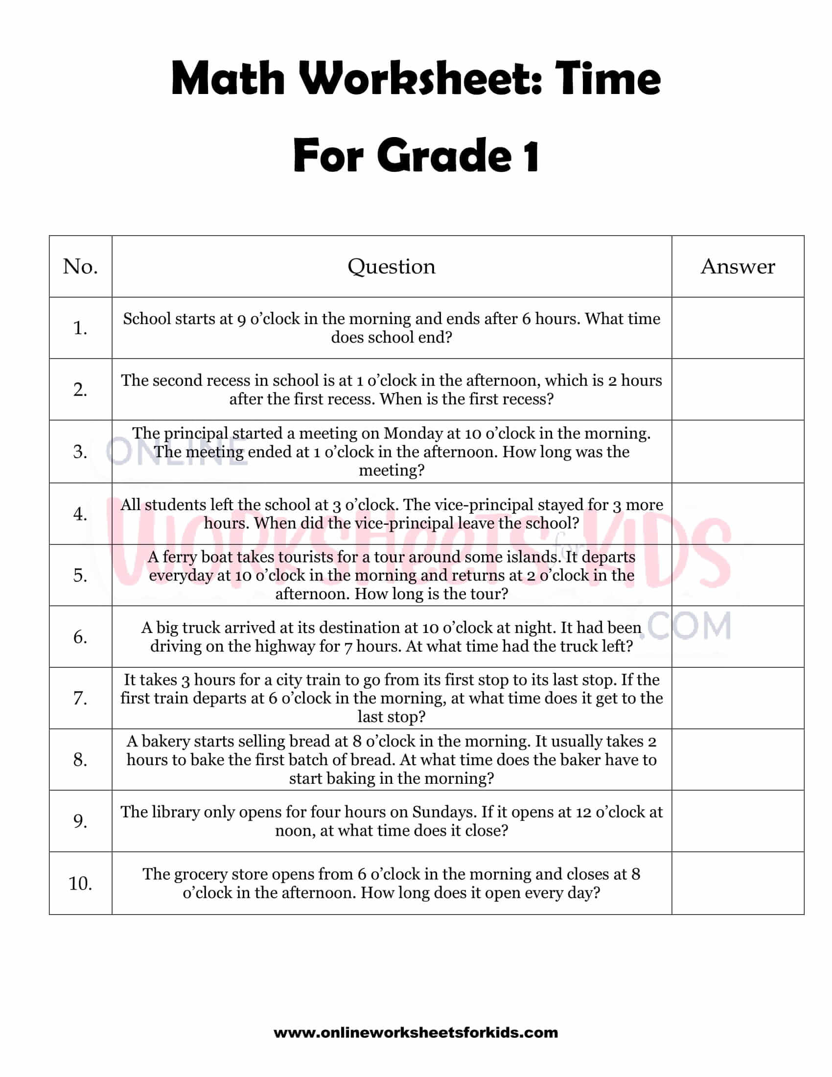 Time word problem worksheets for grade 1 2