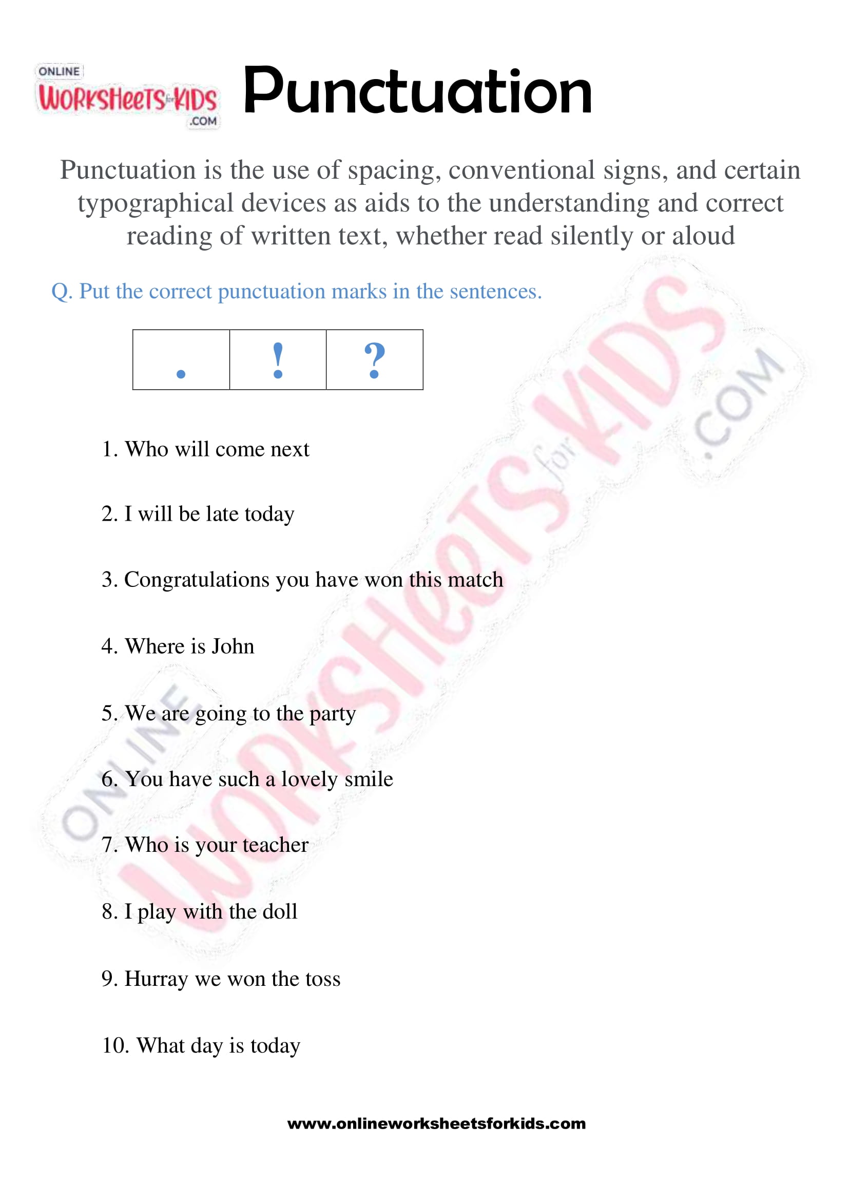 Punctuation Worksheets For 2nd Grade