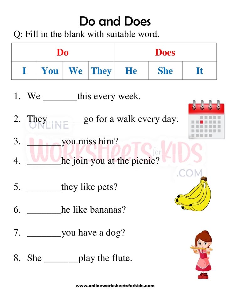 Do and Does Worksheets for grade 1-5