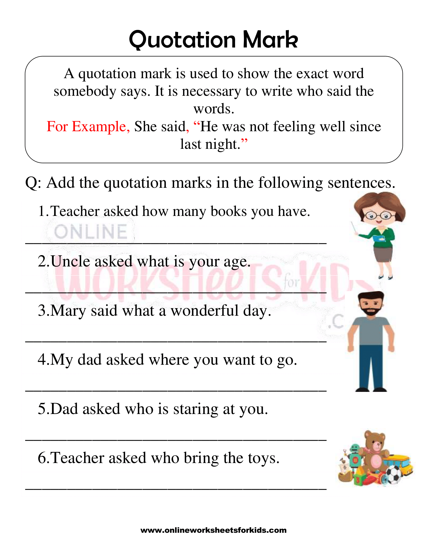 free printable quotation marks worksheets 1st grade