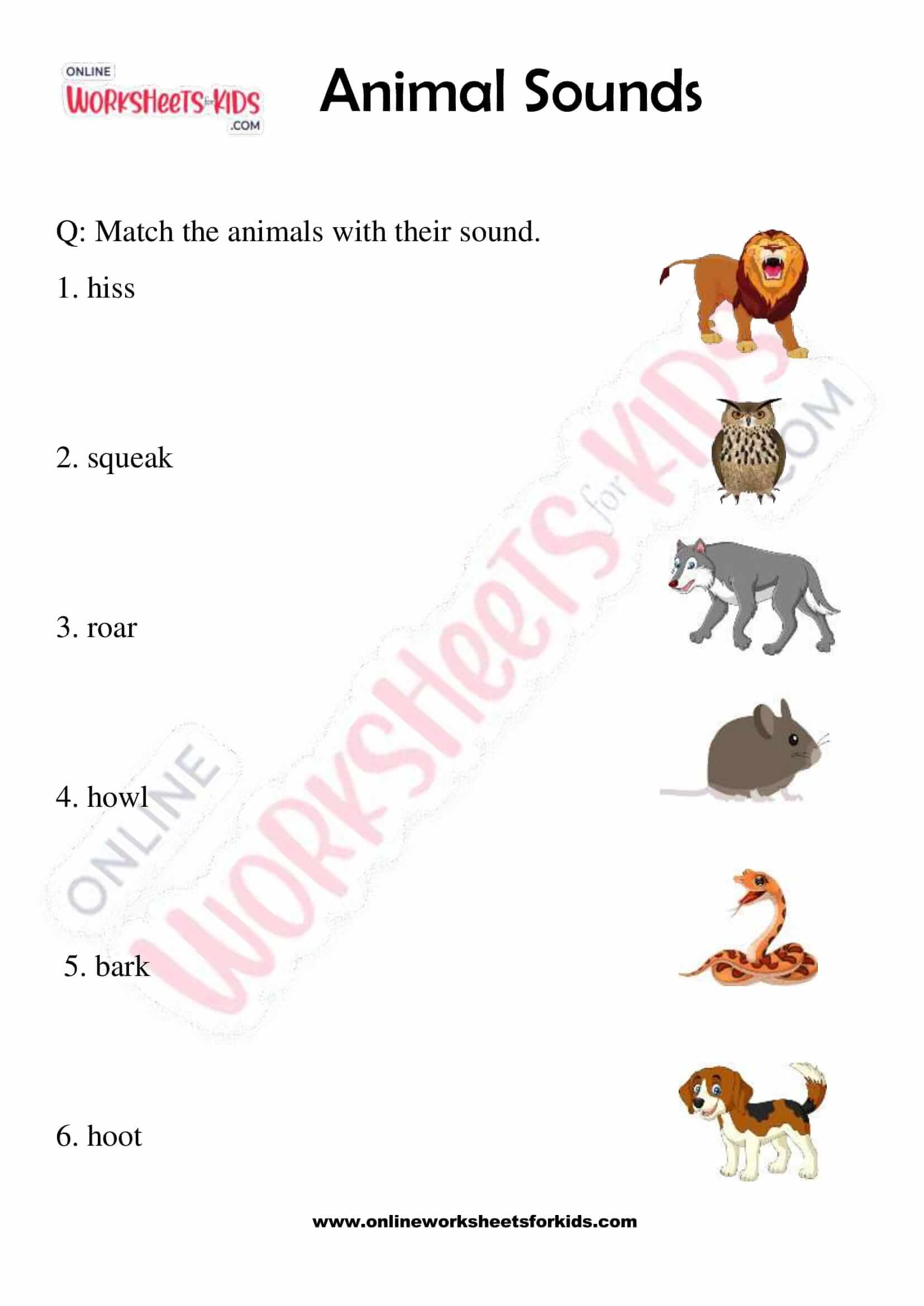 Animals and Their Sounds Worksheet for Grade 1