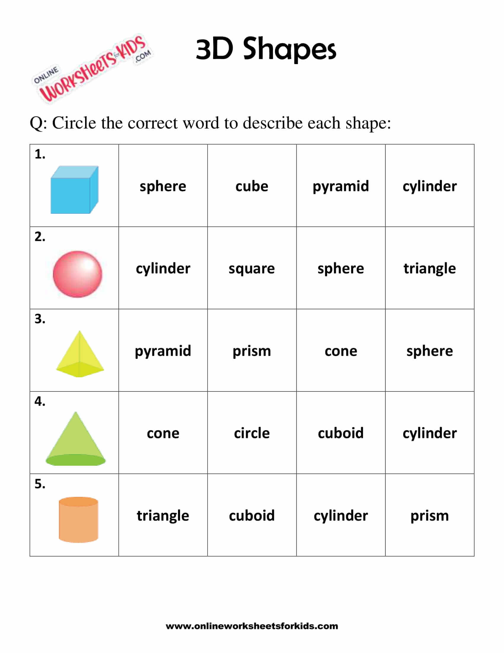 3d Shapes Worksheets 1st Grade 1