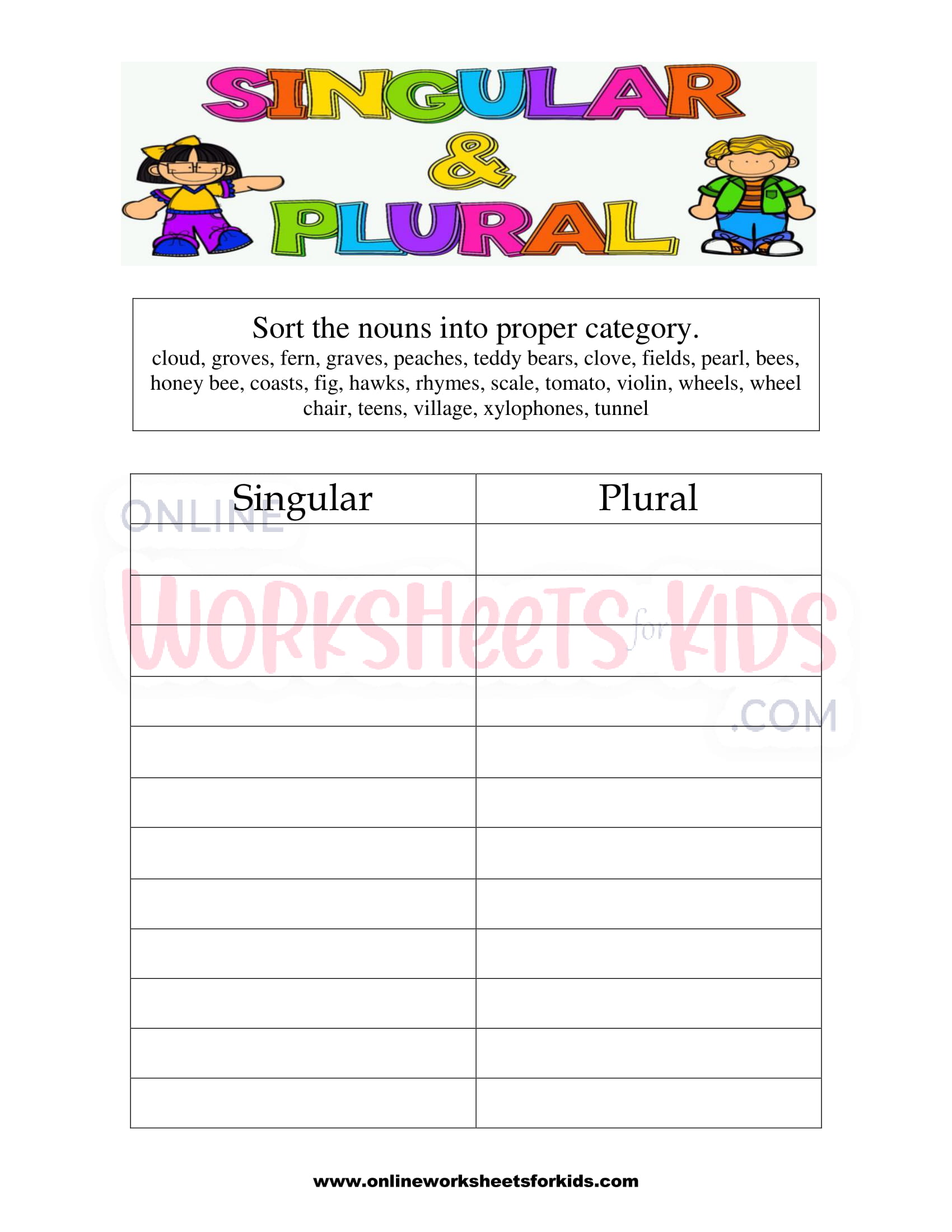 singular and plural nouns sorting worksheet 8