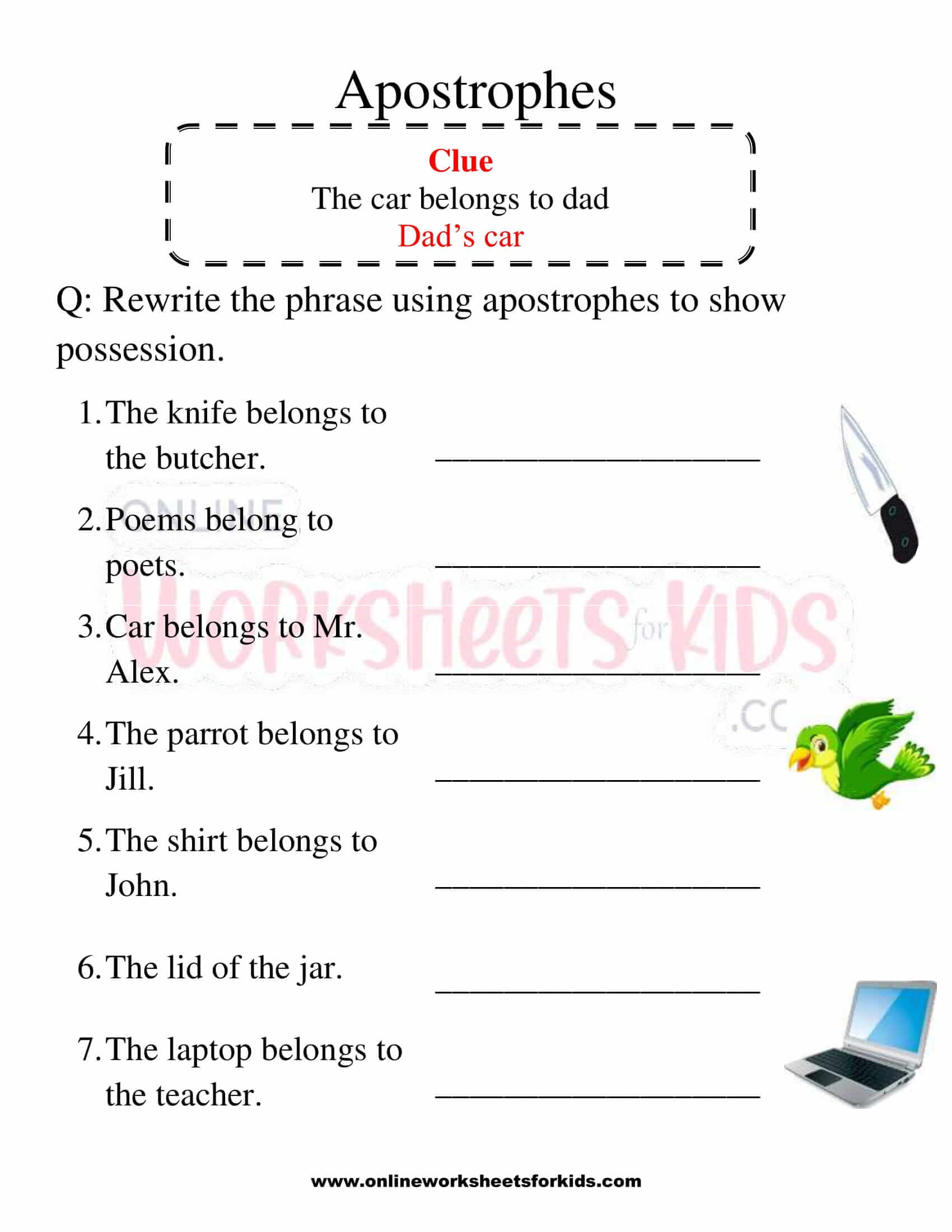 apostrophe worksheet for grade 1 5