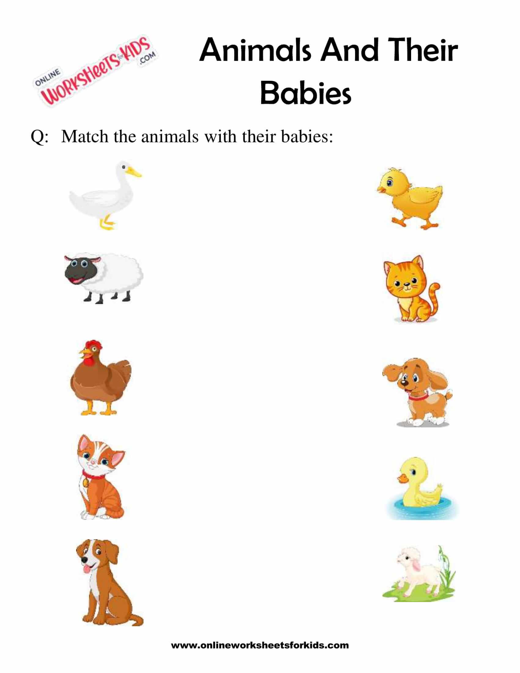 Free Animal and Their Babies Worksheet for Grade 1
