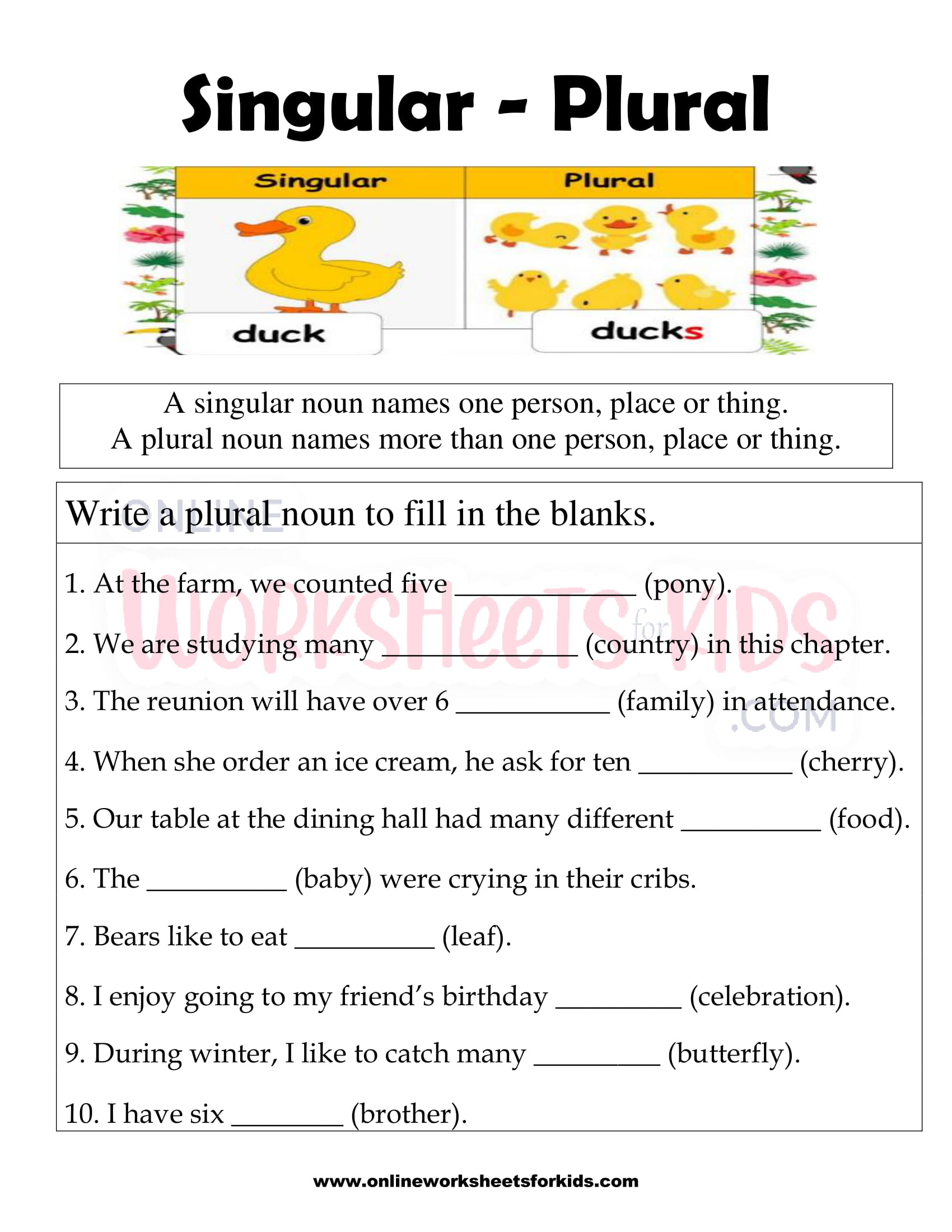 soal essay singular and plural noun