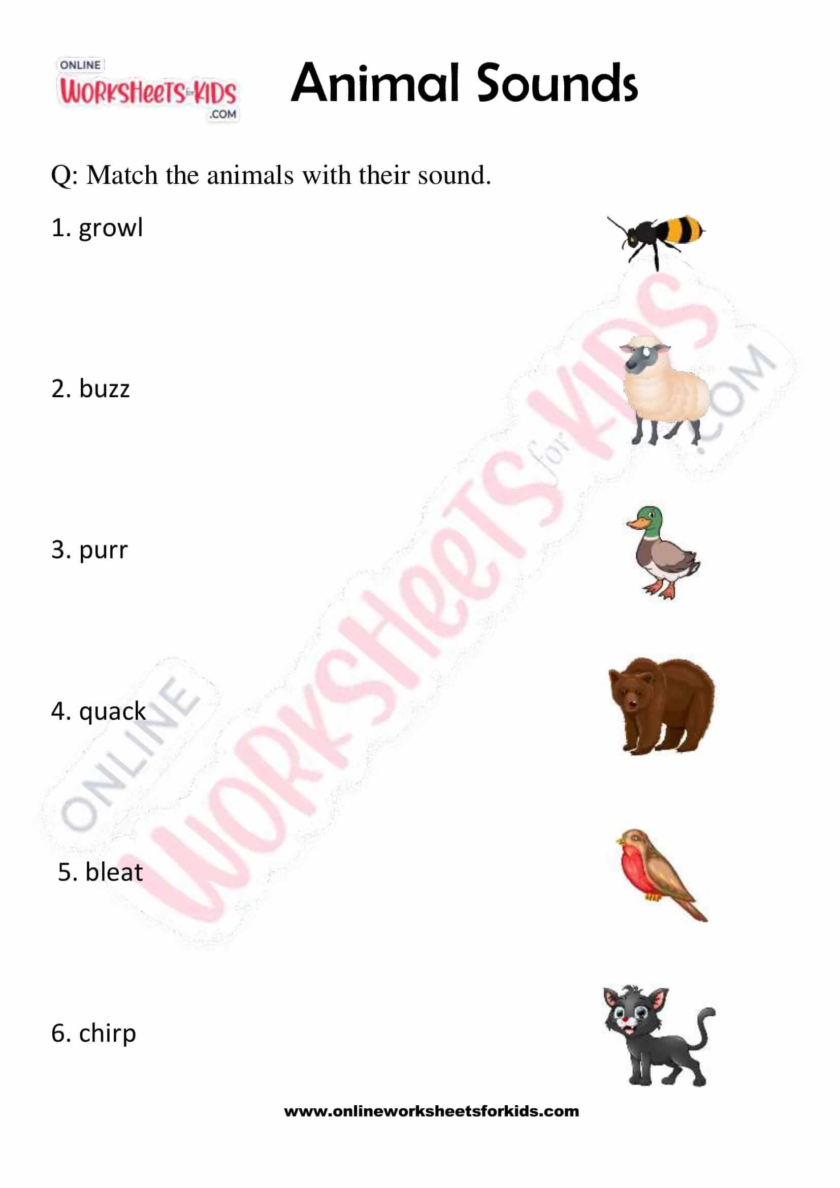 Animals and Their Sounds Worksheet for Grade 1