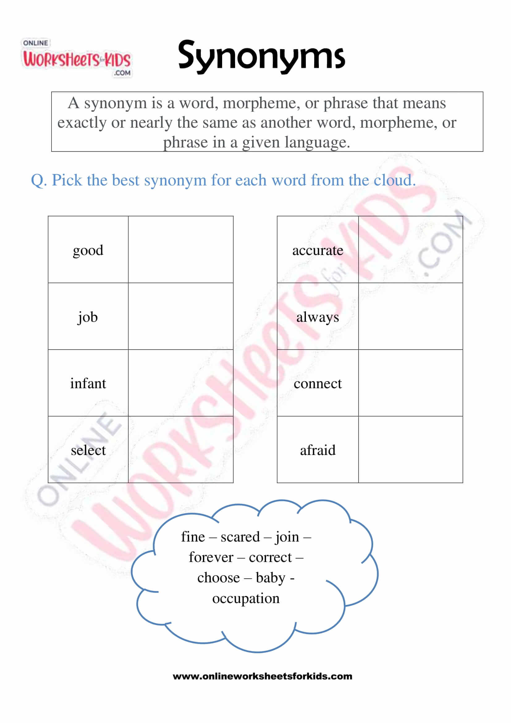 Free Synonym Worksheets For Kids To Develop Vocabulary, 60 OFF