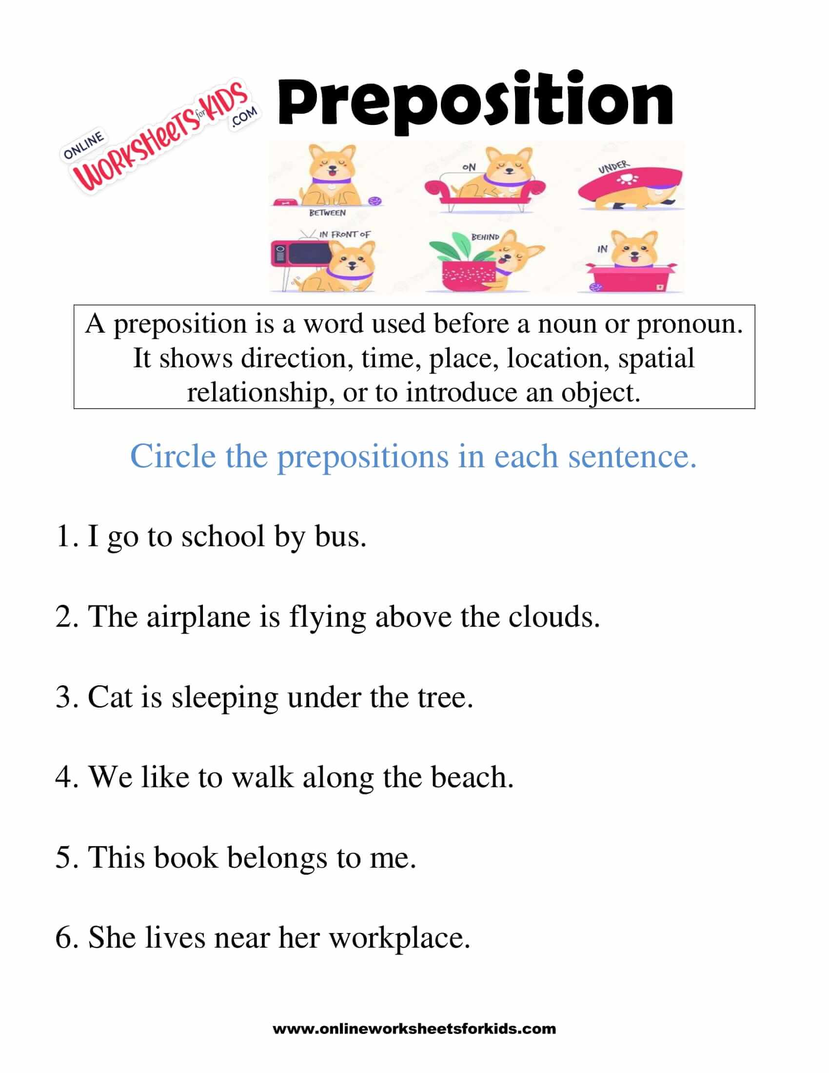 Free Printable Preposition Worksheets For Kids