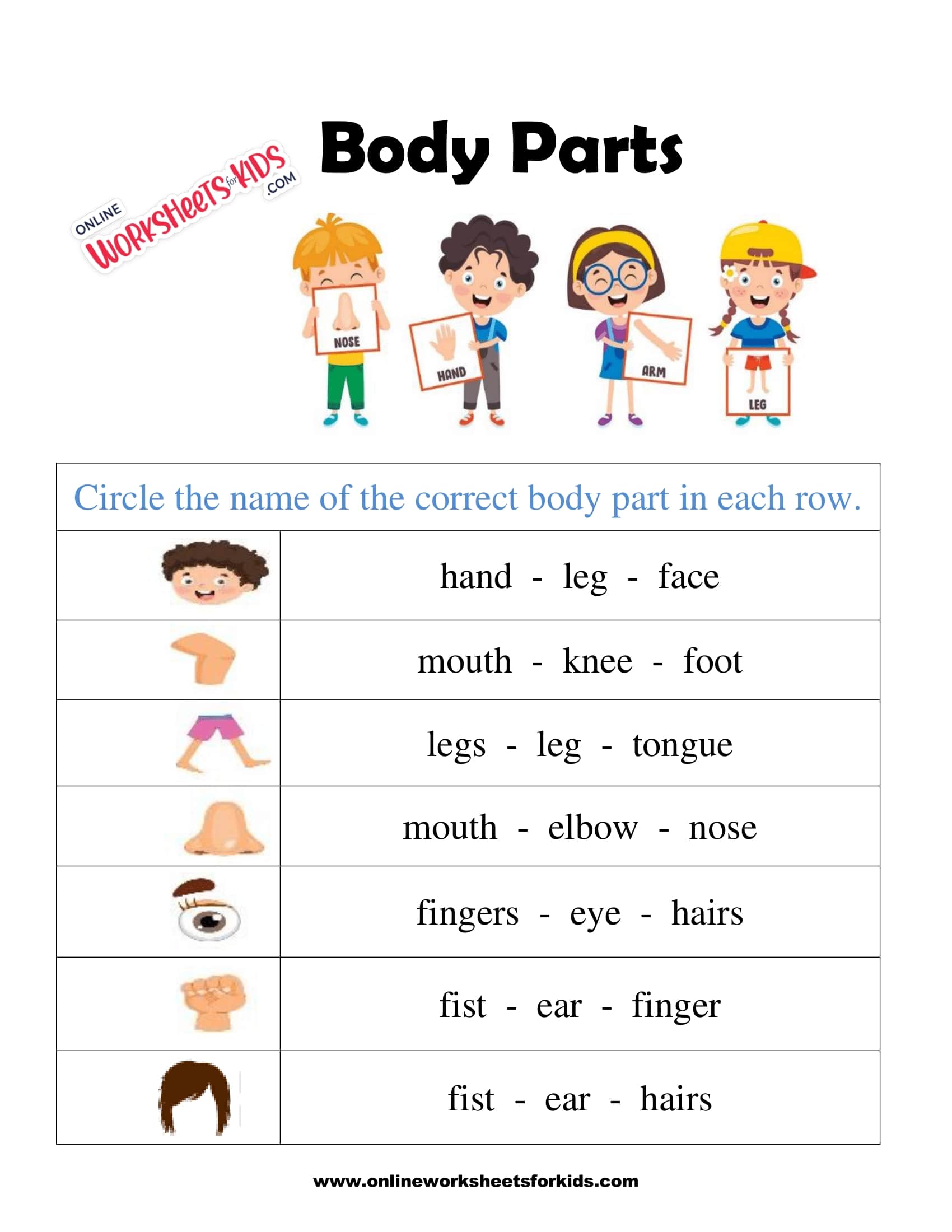 science worksheets for grade 1 body parts